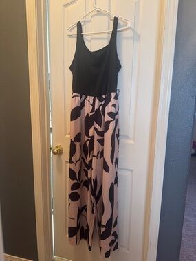 Sleeveless Black and Blush Printed wide leg jumpsuit